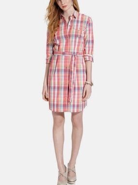 Tommy Hilfiger Pink Multi Plaid Button-Front Shirt Dress Size Large